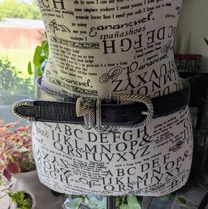 Brighton Black Reptile Embossed Belt With Silver Buckle & Heart Charm -M